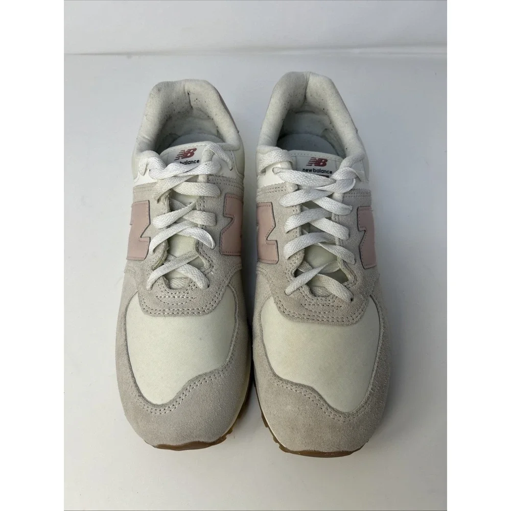 New Balance Womens 574 Lifestyle Sneakers Size 7 Beige Pink Suede Shoes Trainers